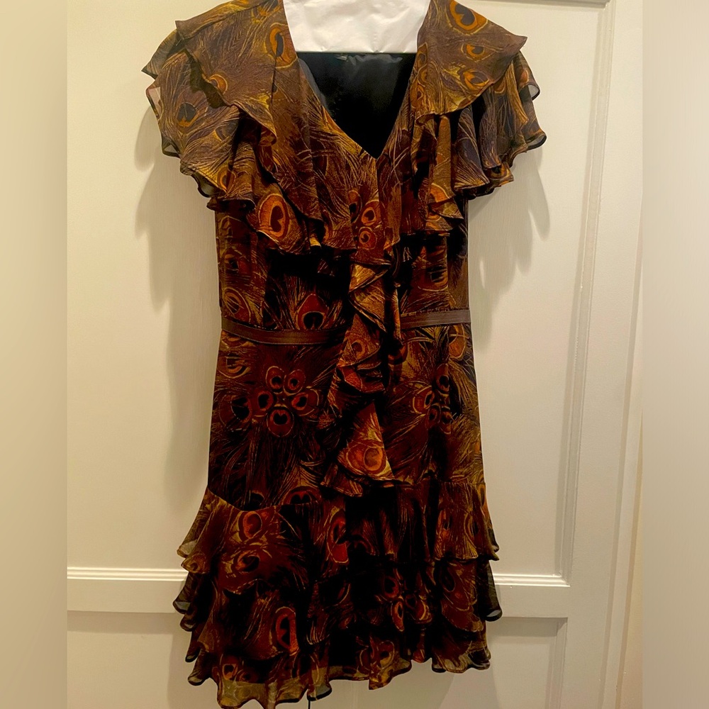 Peacock print mini dress